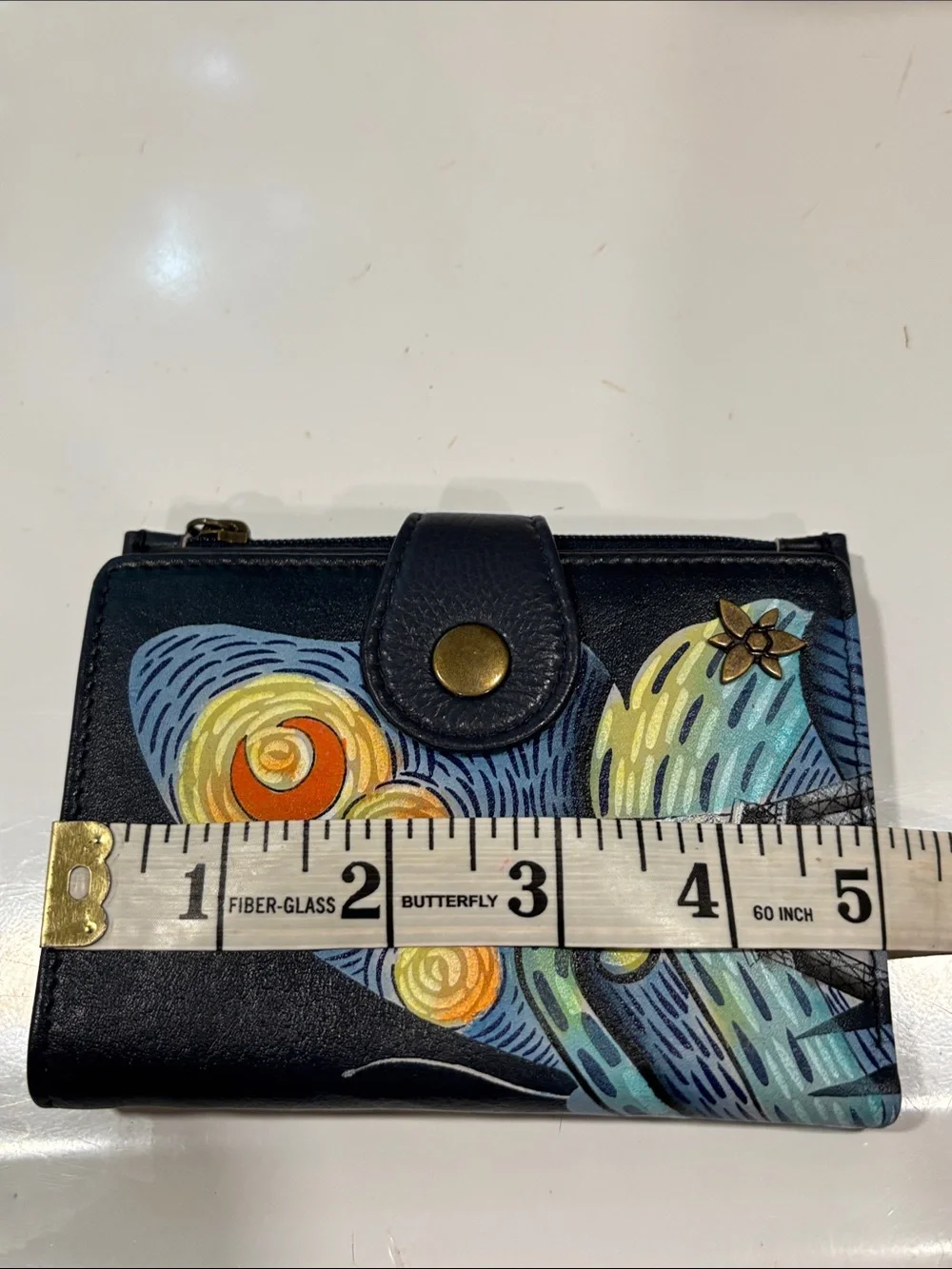 Anuschka Hand-Painted Love in Paris Butterfly Navy RFID Bifold Wallet  NWOT